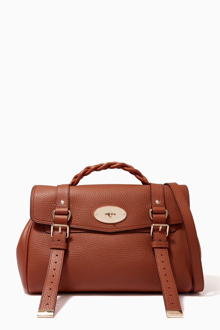 

Alexa Satchel Bag in Heavy Grain Leather, Brown