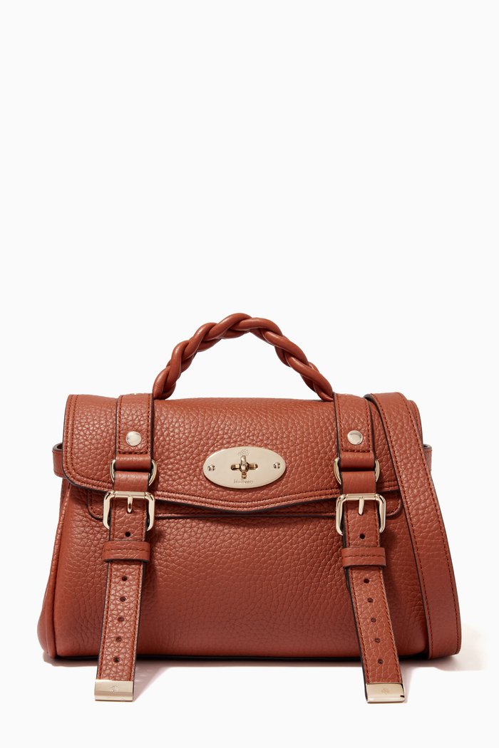 

Mini Alexa Satchel Bag in Small Classic Grain Leather, Brown