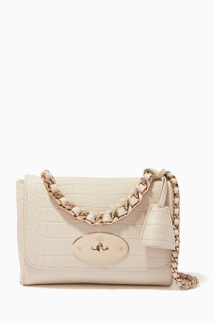 

Lily Top Handle Bag in Soft Croc Print Leather, White