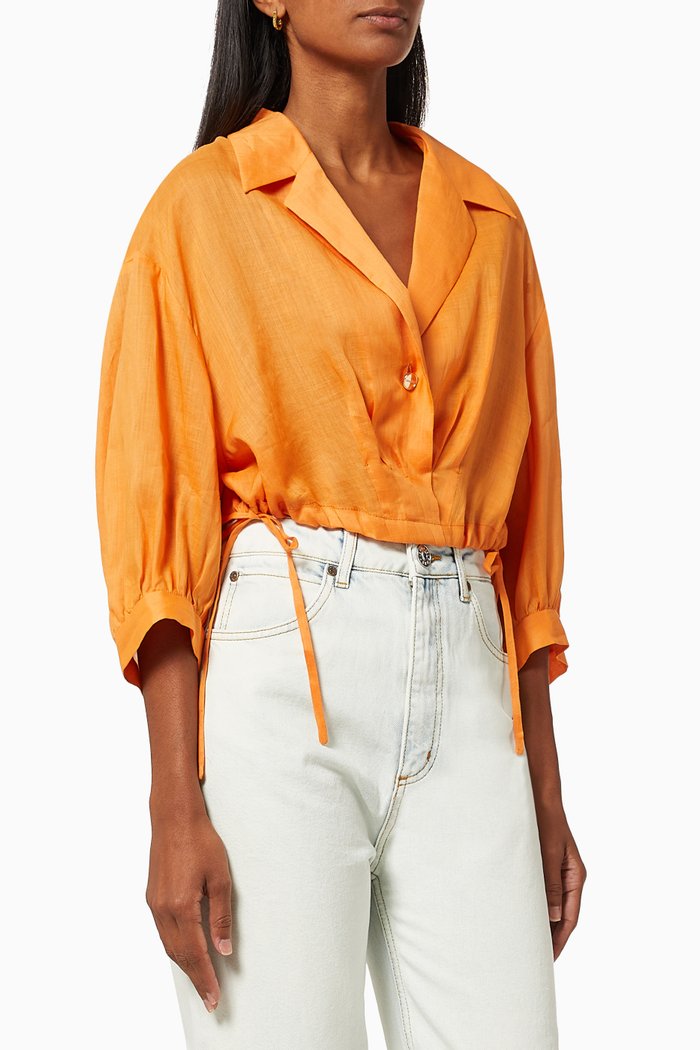 

Drawstring Cropped Shirt, Brown