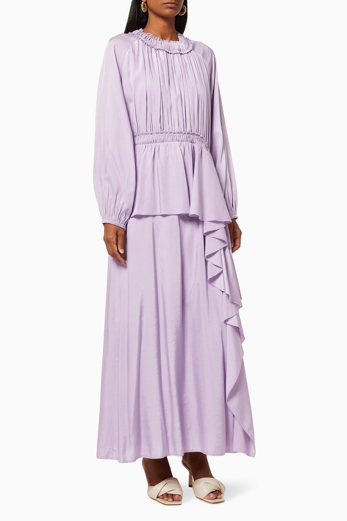 

Gathered Peplum Dress, Purple
