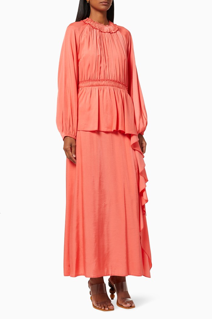 

Gathered Peplum Dress, Red
