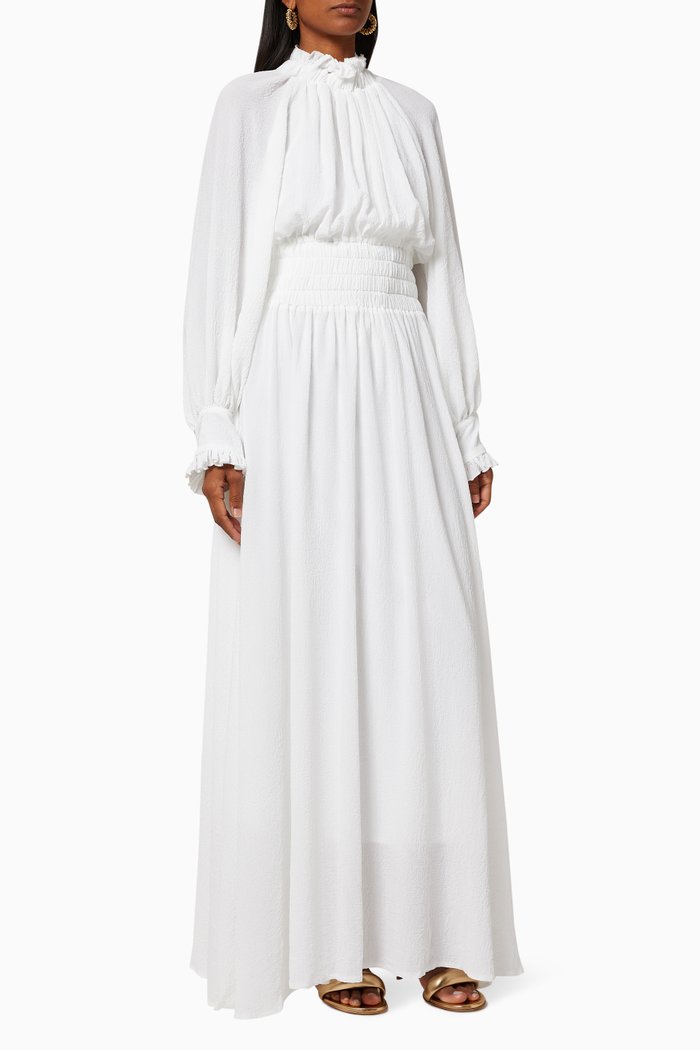 

Textured Shirred Dress, White