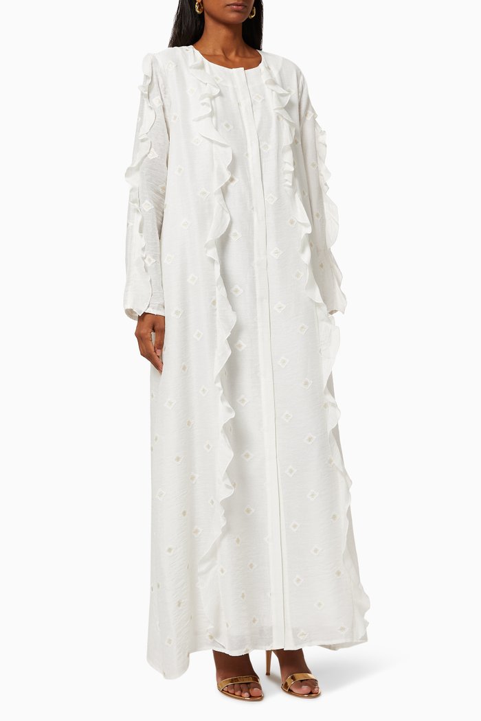 

Embroidered Ruffle Dress, White