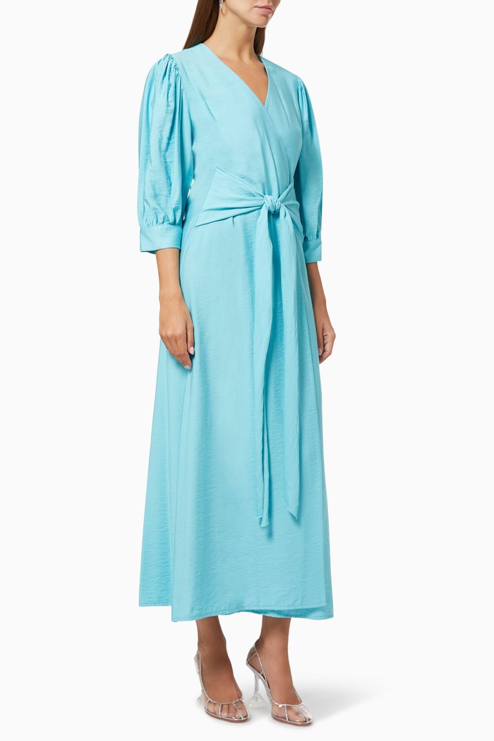 

Puff Sleeve Wrap Dress, Blue