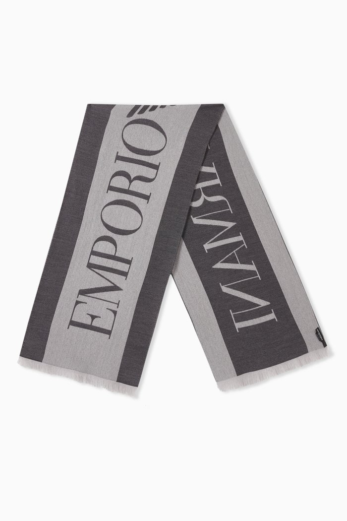 

EA Lettering Scarf in Wool, Grey