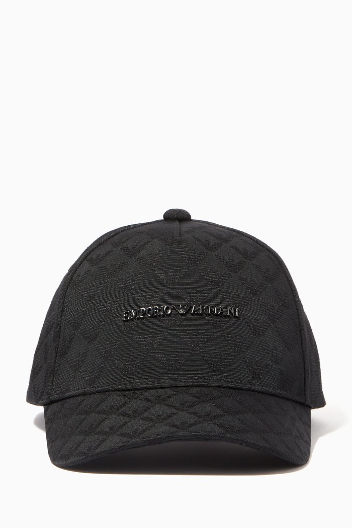 

EA Monogram Baseball Cap in Jacquard, Black