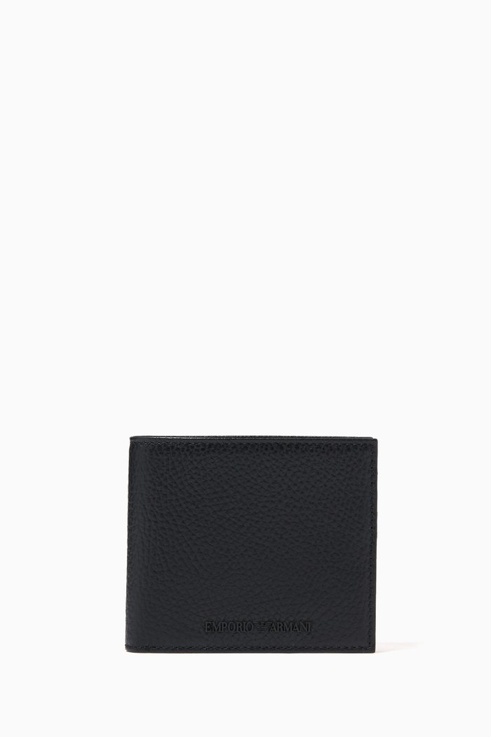 EA Bi-fold Wallet in Tumbled Leather, Black