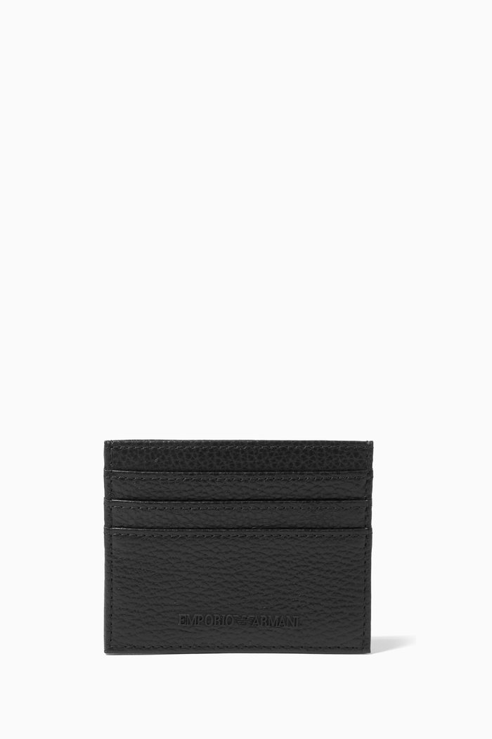 

EA Logo Card Holder in Tumbled Leather, Black
