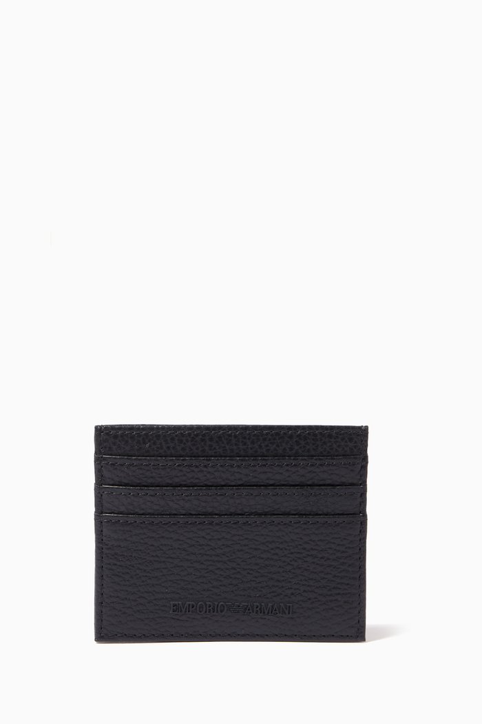 

EA Logo Card Holder in Tumbled Leather, Blue