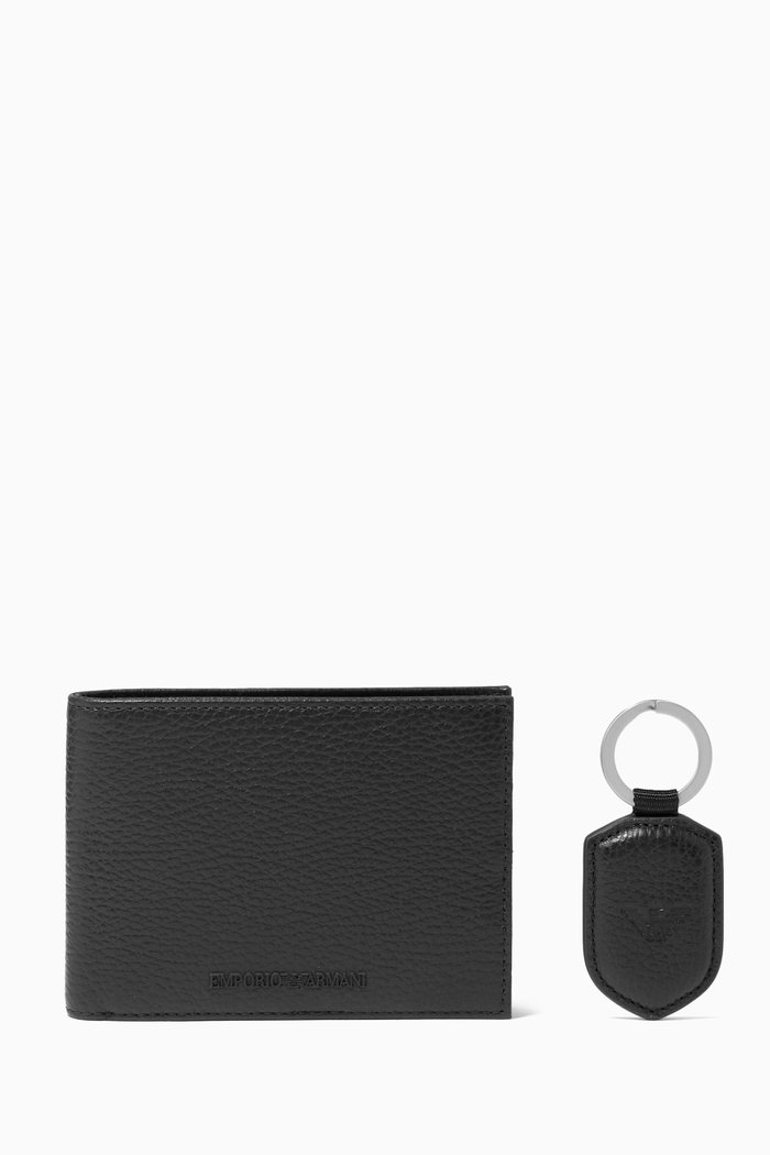 

EA Wallet & Keyring Gift Set in Tumbled Leather, Black