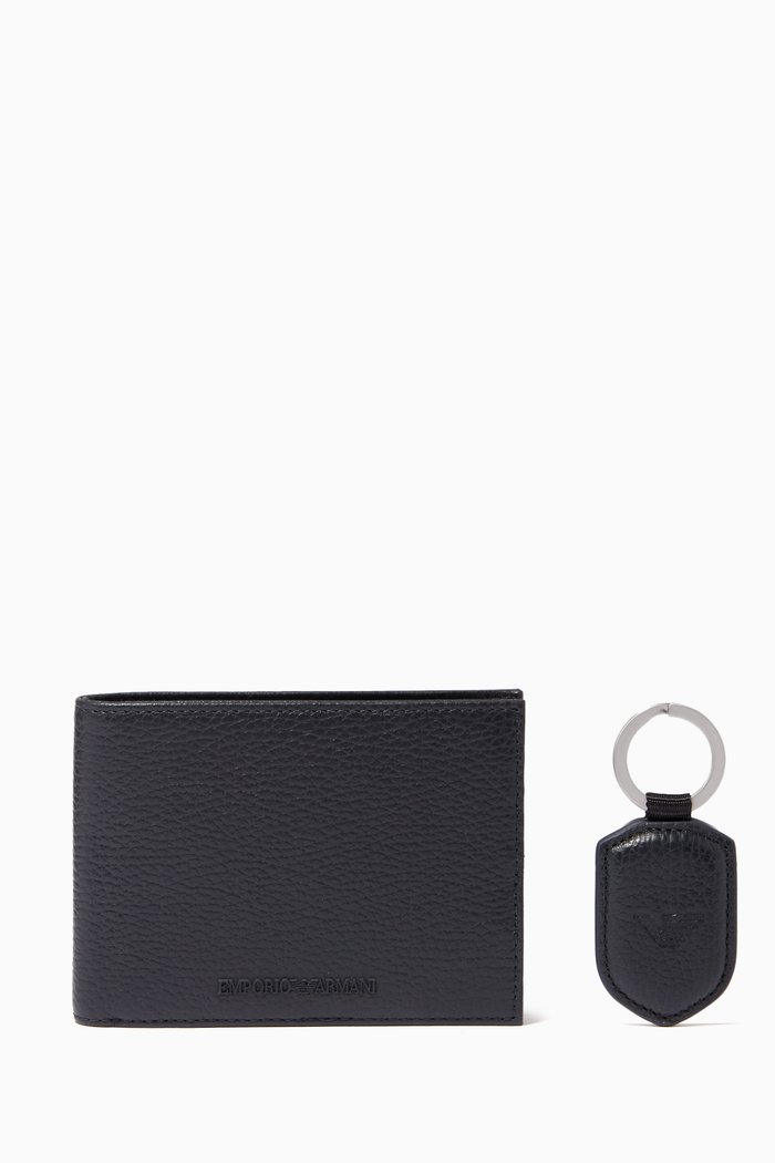 

EA Wallet & Keyring Gift Set in Tumbled Leather, Blue