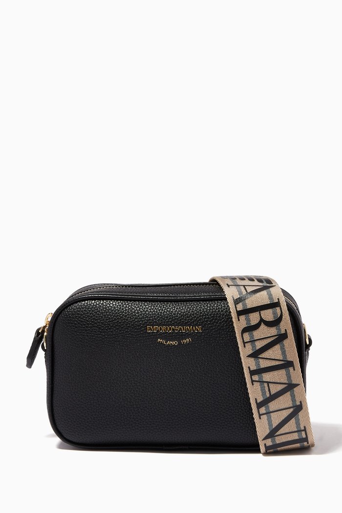EA Logo Tape Mini Bag in Deer-printed Faux Leather, Black