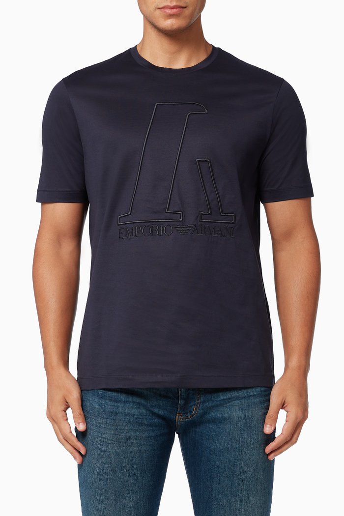 

EA Macro Logo T-shirt in Cotton Jersey, Blue