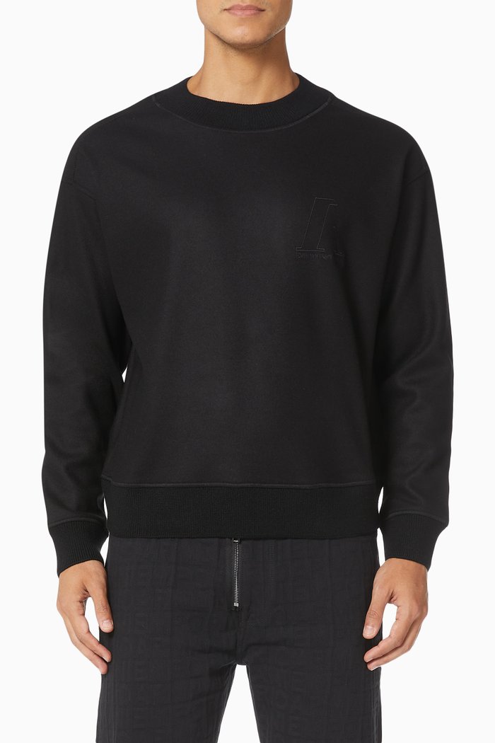 

EA Logo Sweatshirt in Boiled Wool-blend Jersey, Black