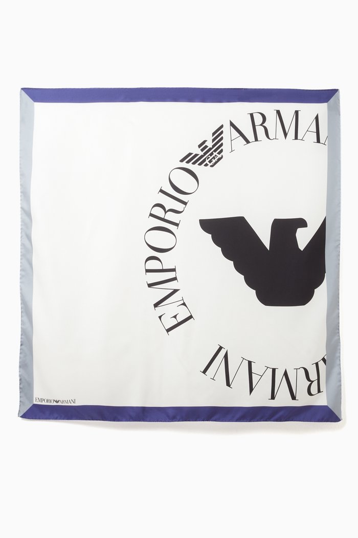 EA Macro Eagle Logo Scarf in Silk, White