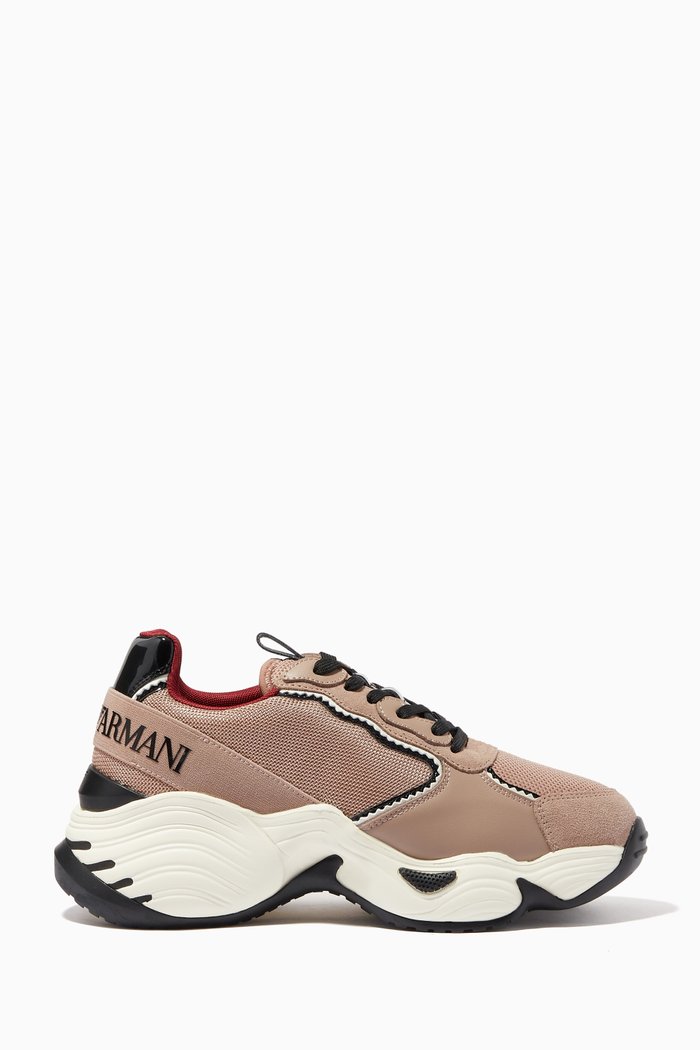 

Angel Cube Chunky Sneakers in Faux Leather & Mesh, Pink