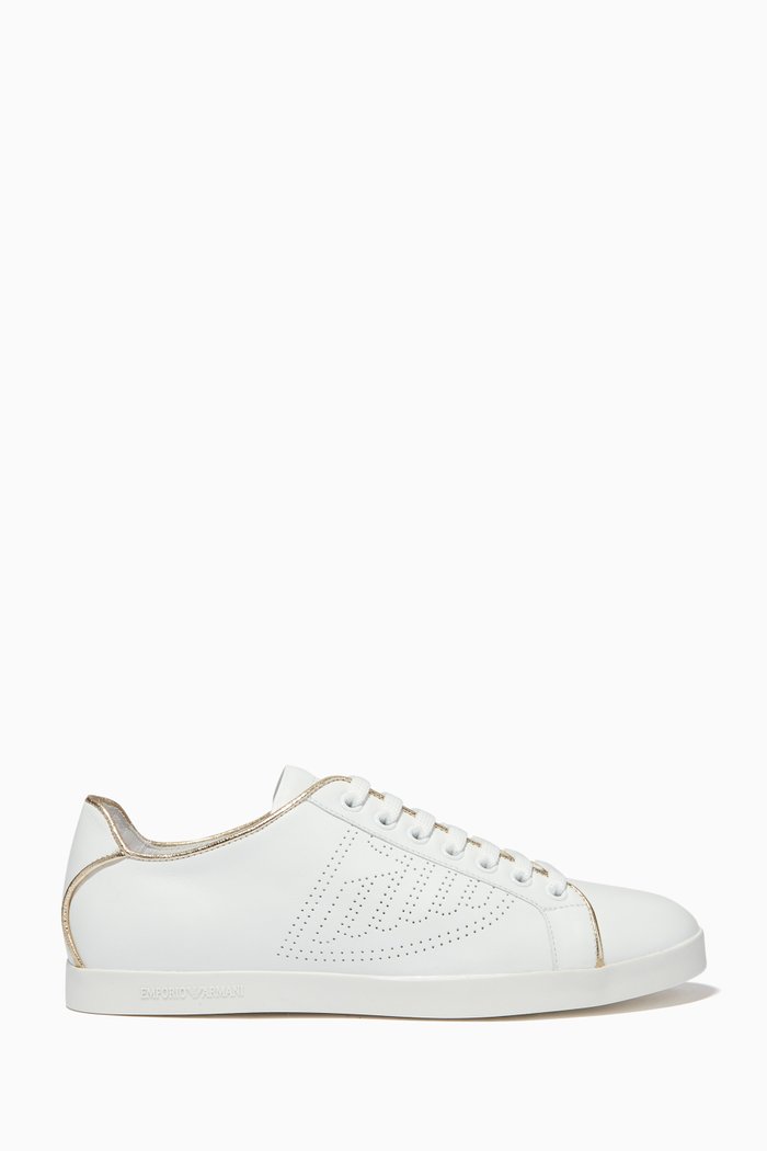 

EA Perforated Eagle Sneakers in Leather, White