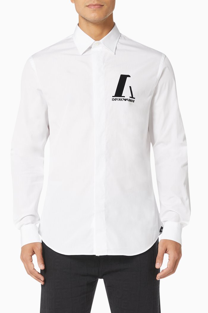 

EA Flocked Logo Shirt in Cotton Poplin, White