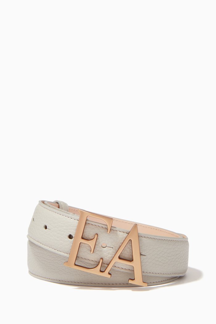 

EA Macro Logo Belt in Deer-printed Leather, Neutral