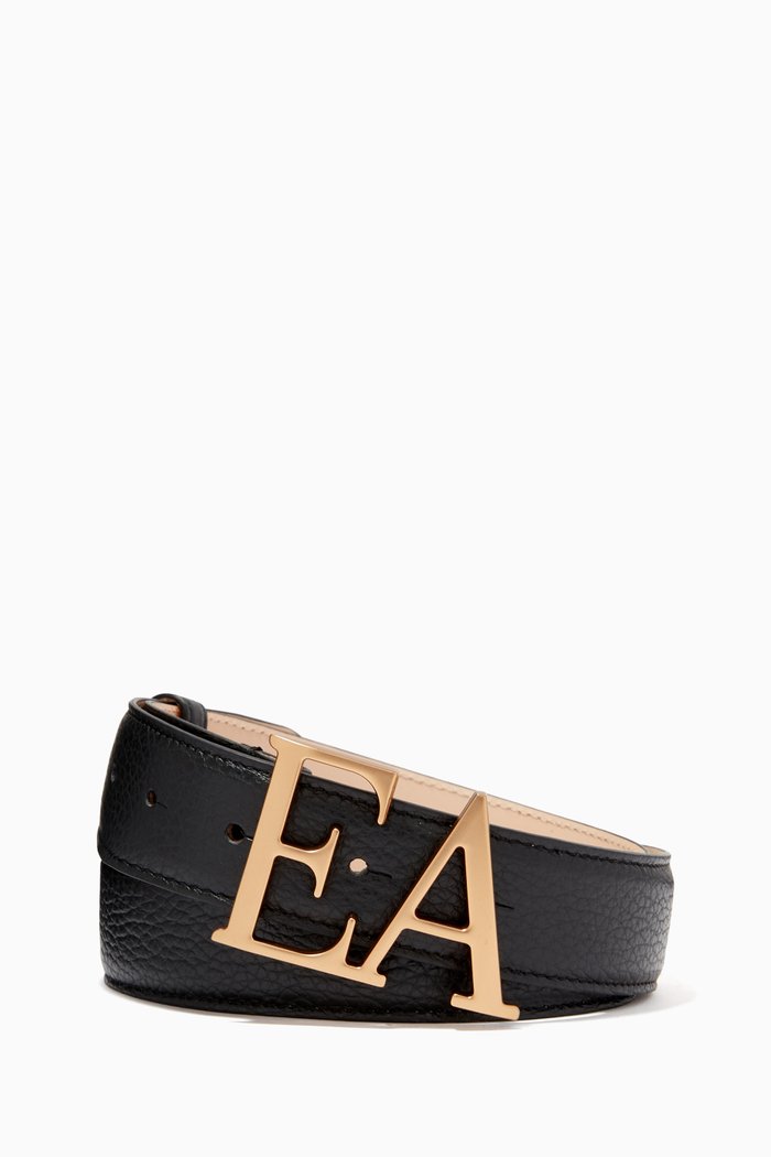 

EA Macro Logo Belt in Deer-printed Leather, Black