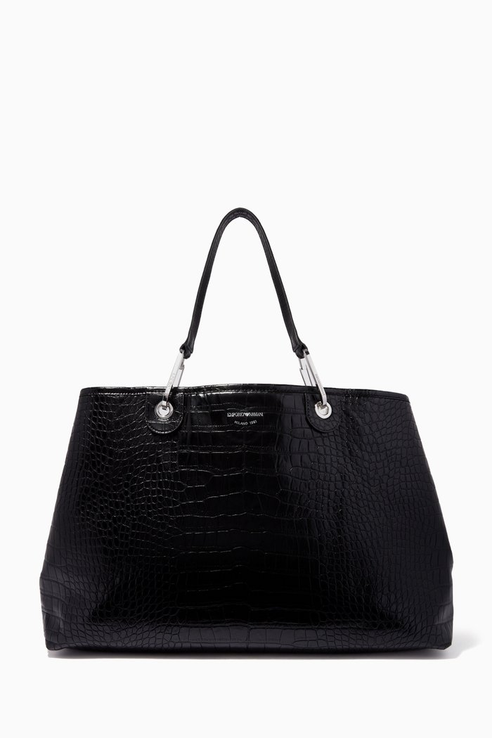 

My EA XL Tote Bag in Croc-embossed Faux Leather, Black
