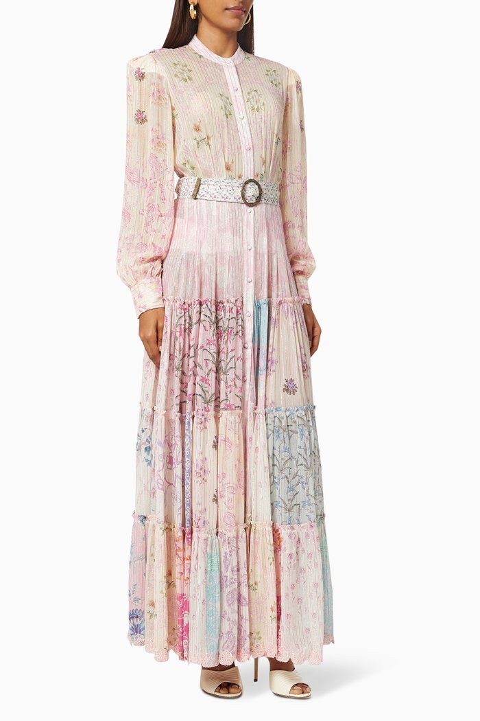 Sahar Belted Tiered Maxi Dress, Multicolour