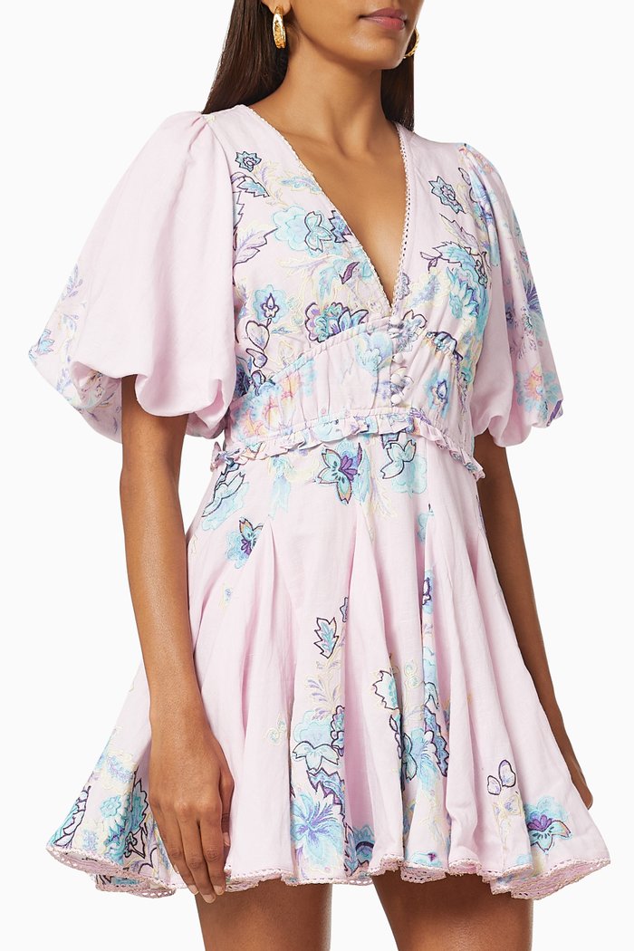 

Sahar Mini Dress in Cotton Linen, Purple