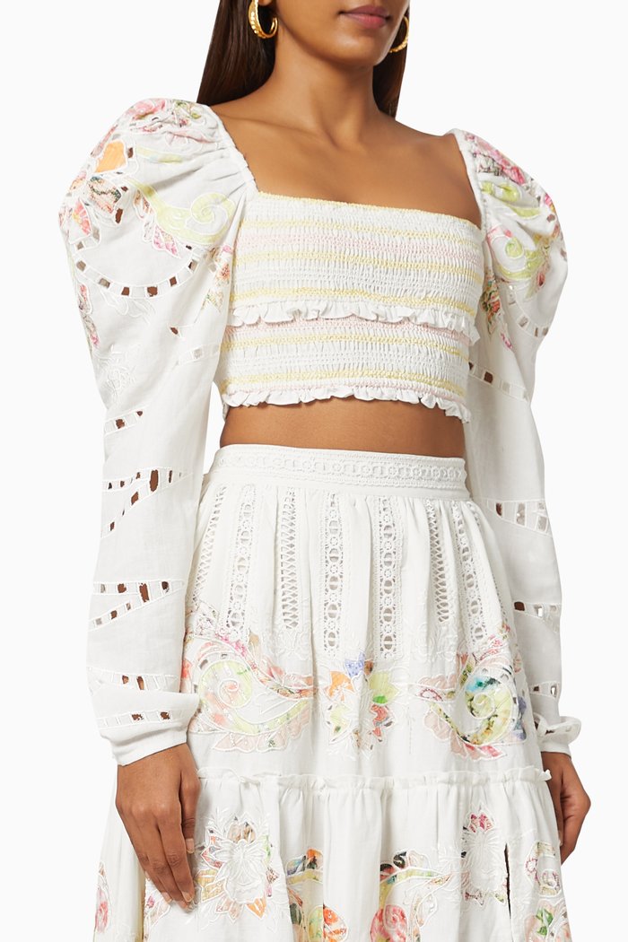 

Cora Shirred Crop Top, White
