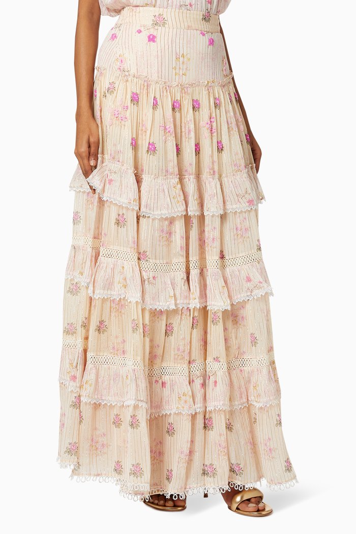 

Kefi Tiered Maxi Skirt in Georgette, Neutral