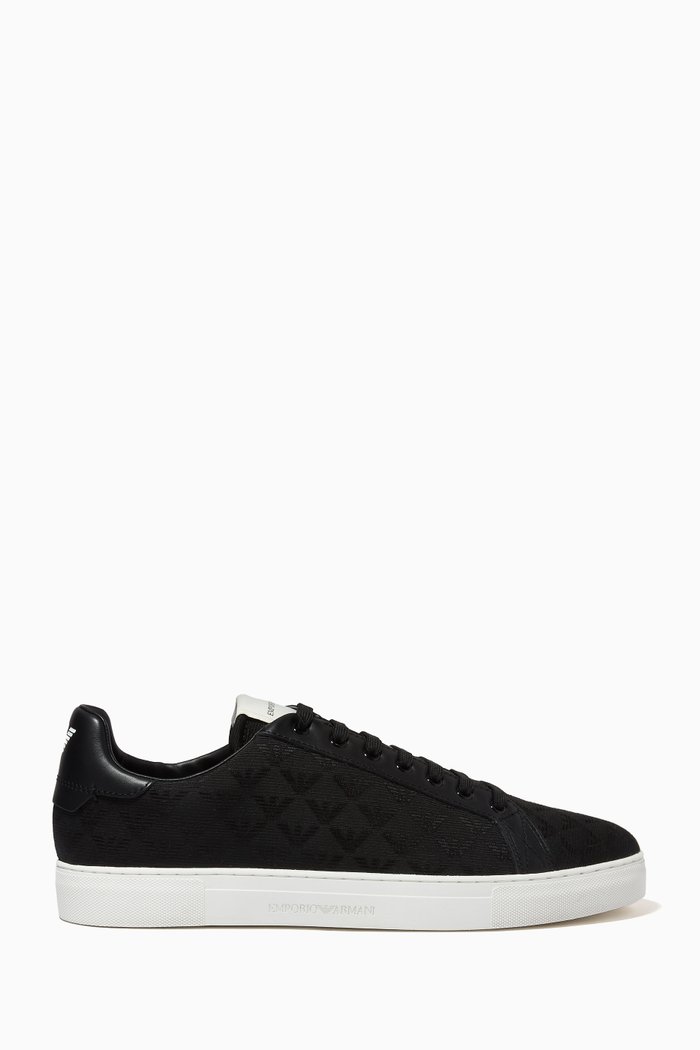 

Eagle Monogram Sneakers in Leather & Jacquard, Black