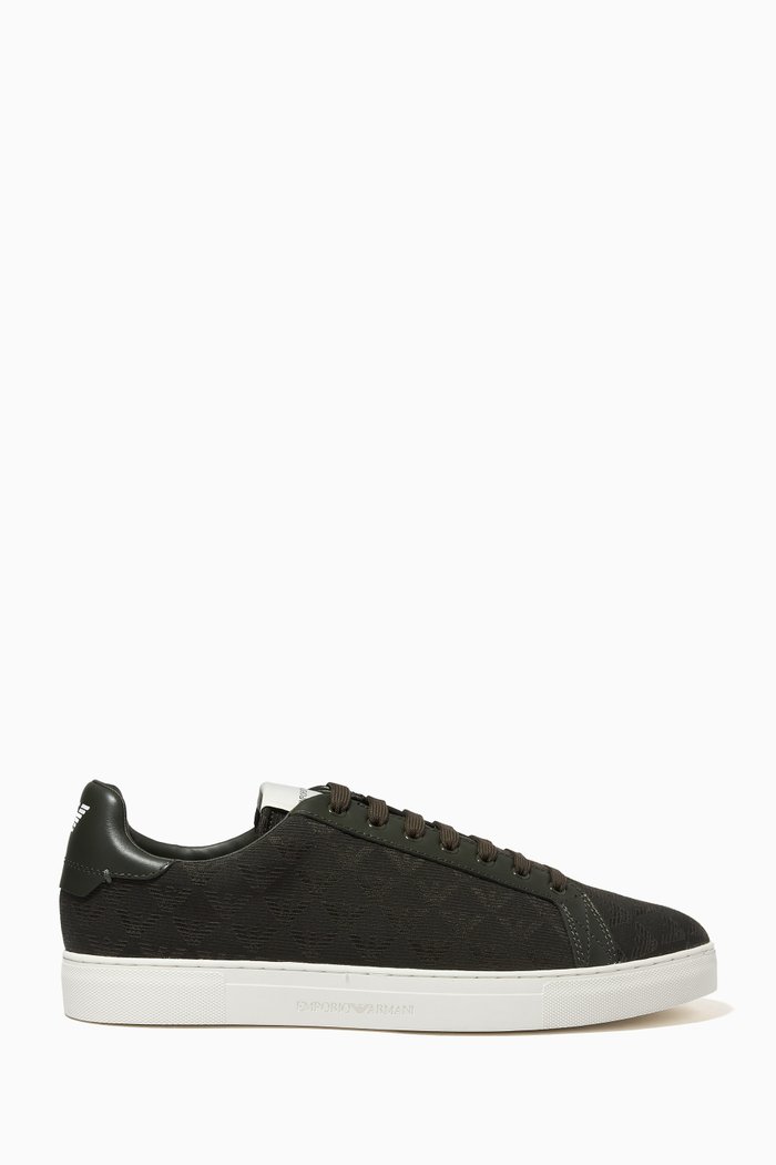 Eagle Monogram Sneakers in Leather & Jacquard, Green