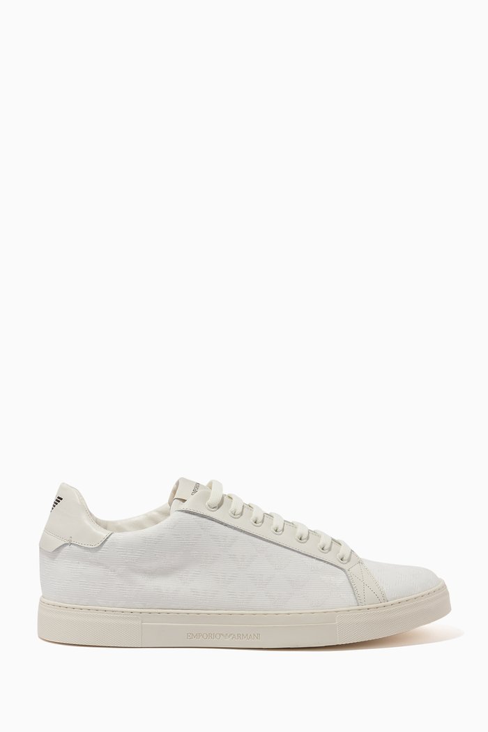 

Eagle Monogram Sneakers in Leather & Jacquard, Neutral