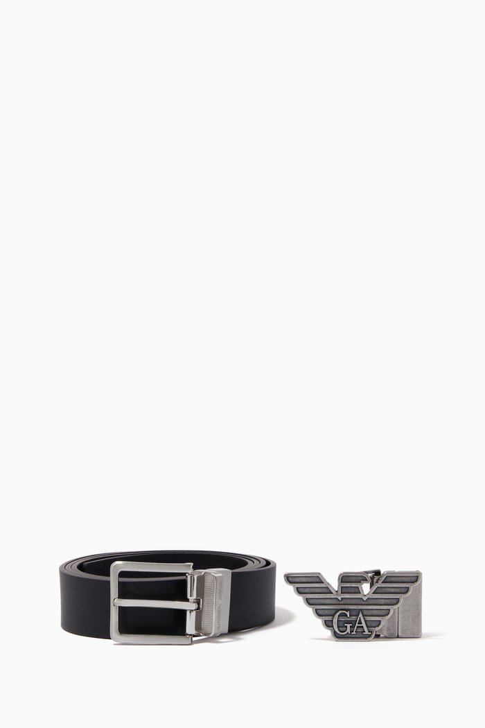 

EA Interchangeable Buckle Reversible Belt in Leather, Black