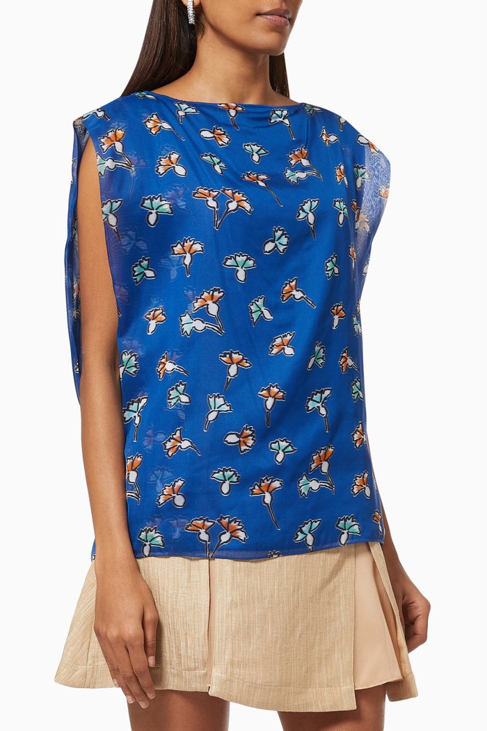 

Ginko Flowers Top in Silk Chiffon, Blue