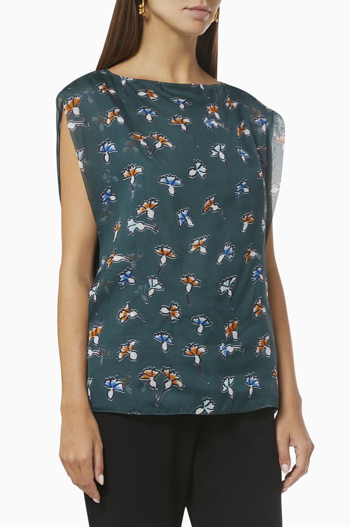 

Ginko Flowers Top in Silk Chiffon, Green