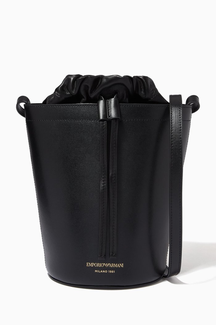 

Crossbody Bucket Bag in Palmellato Leather, Black