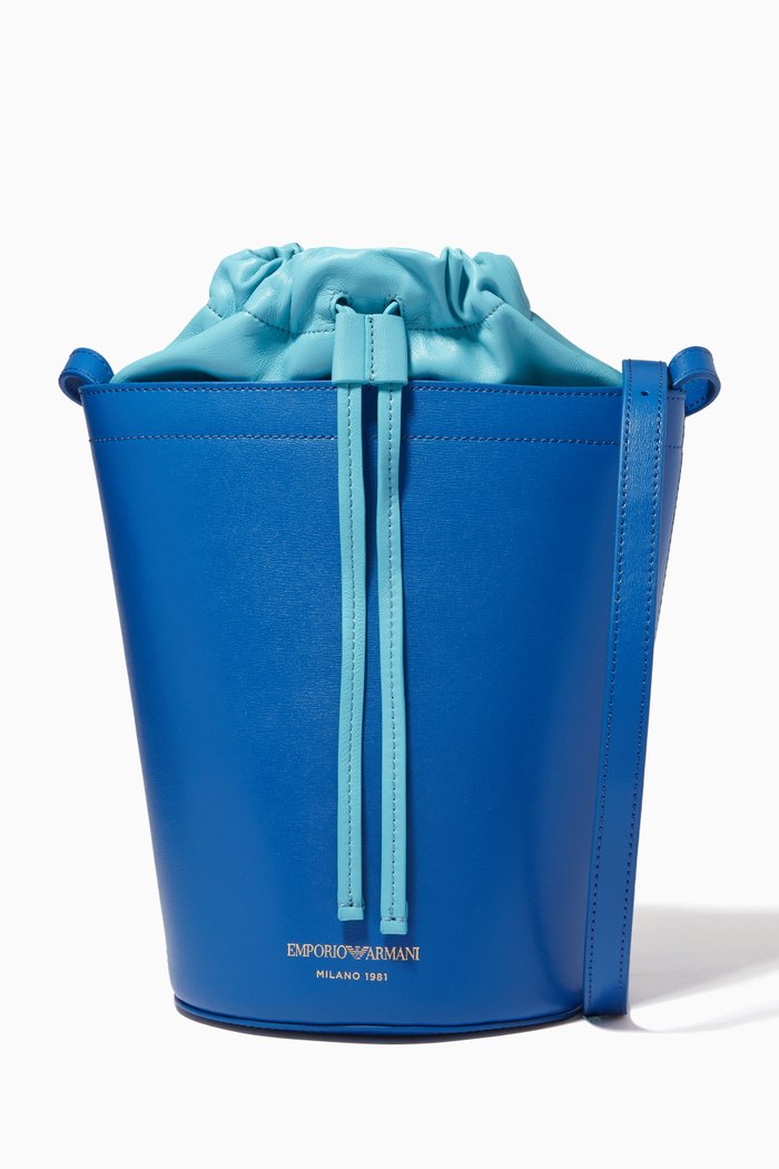 Crossbody Bucket Bag in Palmellato Leather, Blue