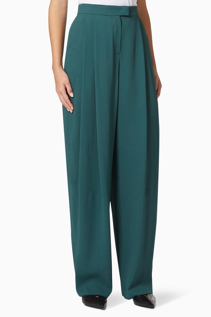 

Classic Pleated Pants in Textured Crepe, Green