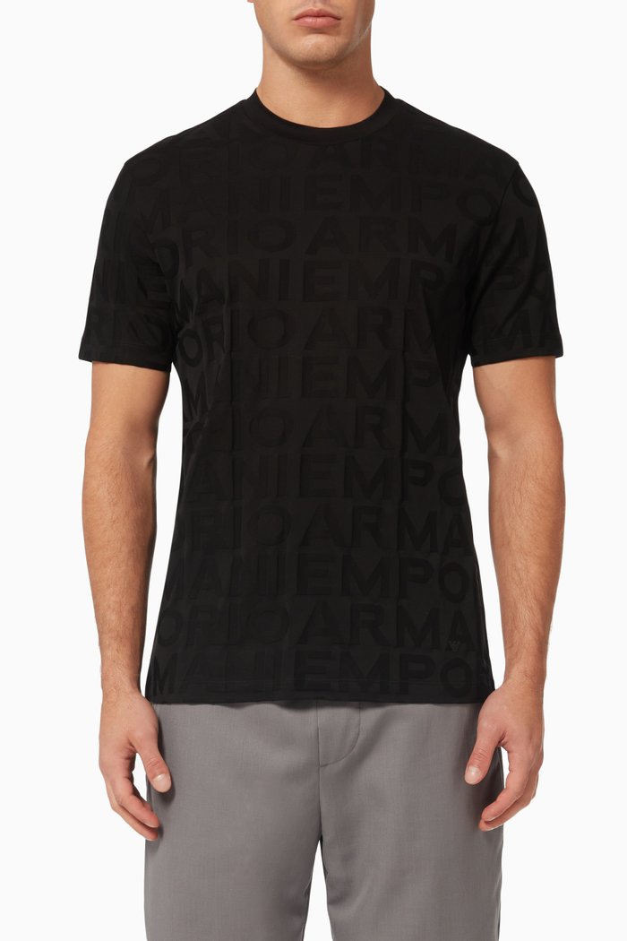 

EA Logo T-shirt in Cotton Jacquard, Black