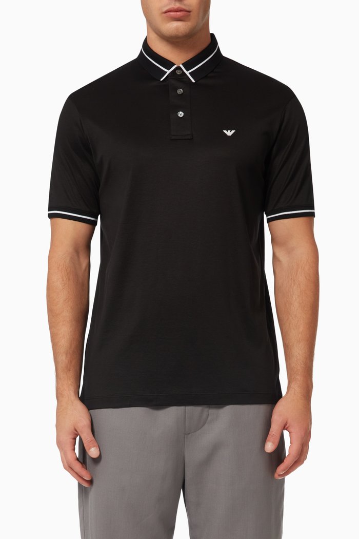 

EA Micro Eagle Polo Shirt in Cotton, Black
