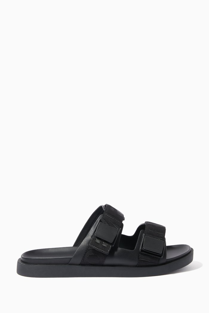 

EA Logo Tape Slide Sandals in Leather, Black