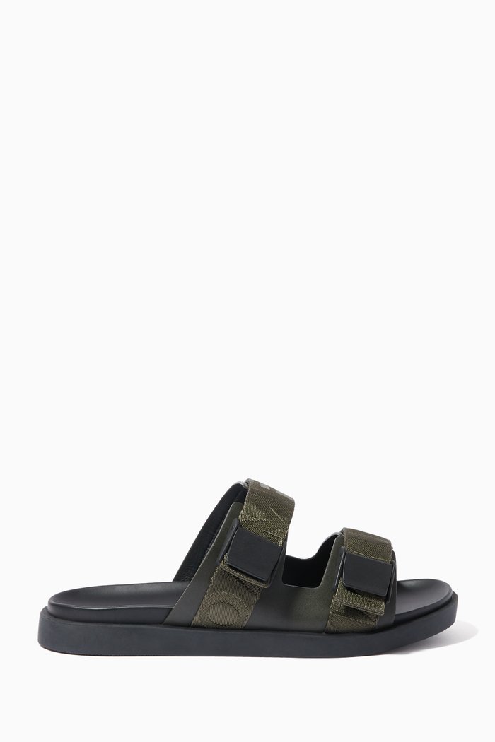 

EA Logo Tape Slide Sandals in Leather, Green