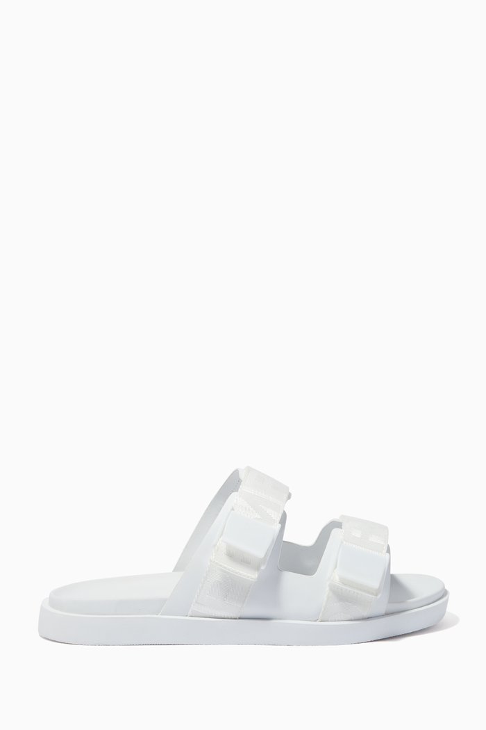

EA Logo Tape Slide Sandals in Leather, White