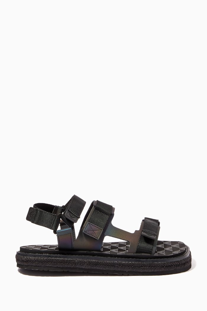 

EA Monogram Sandals in Leather and Nylon, Black