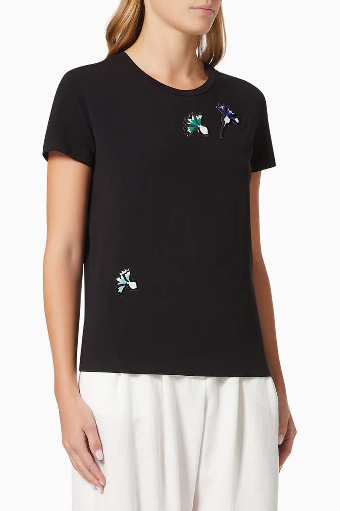 

Ginko Floral Print T-shirt in Jersey, Black
