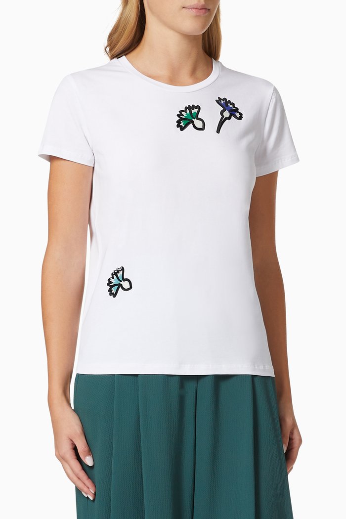 

Ginko Floral Print T-shirt in Jersey, White