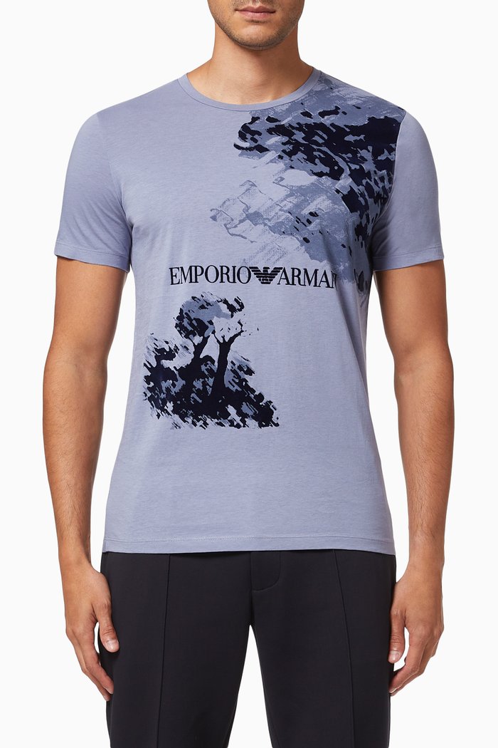 

EA Water Flocked T-shirt in Cotton Jersey, Blue