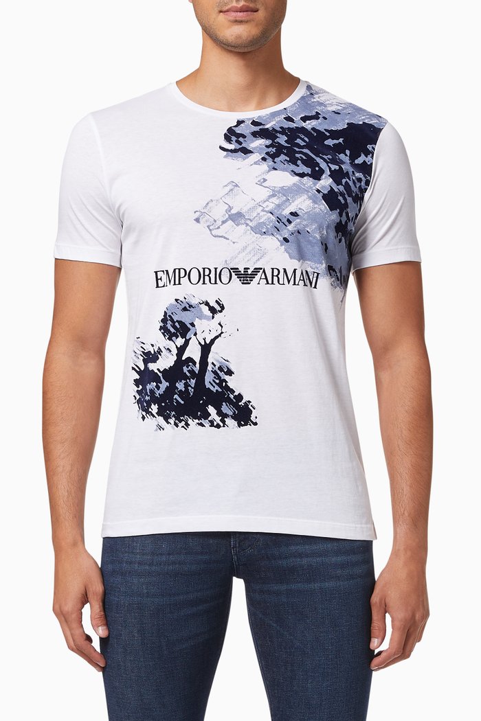 

EA Water Flocked T-shirt in Cotton Jersey, White