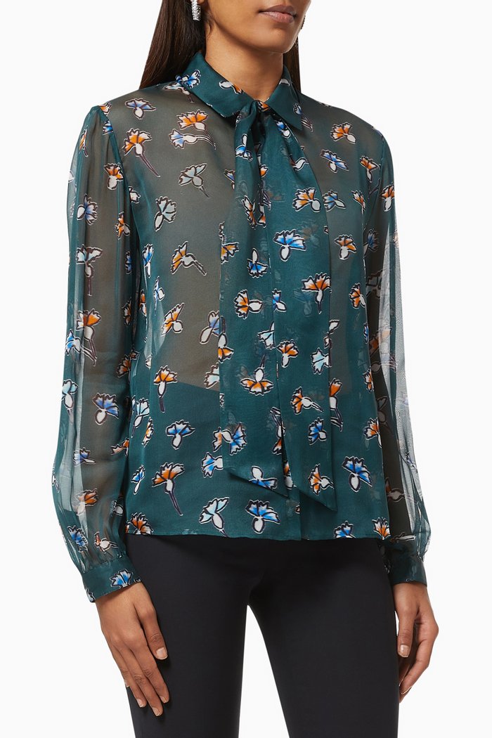 

Ginko Flowers Shirt in Silk Chiffon, Green